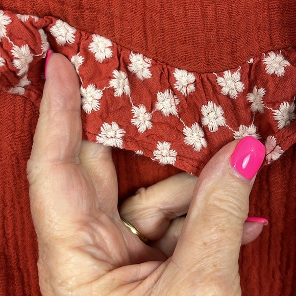 Alice Blue Womens Skirt L Burnt Orange White Floral Ruffles Waffle Texture Full - Picture 4 of 12